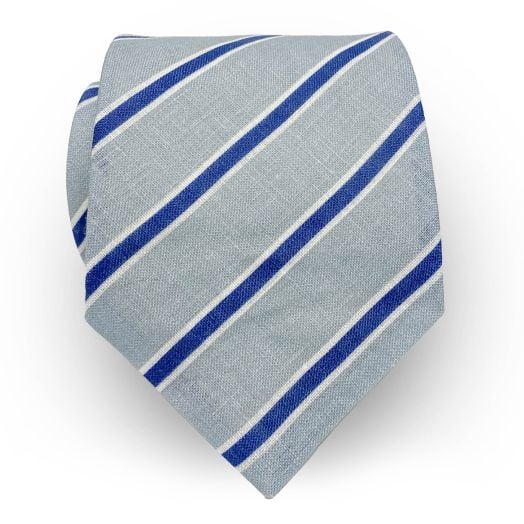 O'Connell's 3¼ width Linen Necktie - Ice Blue, Navy & White (102853)