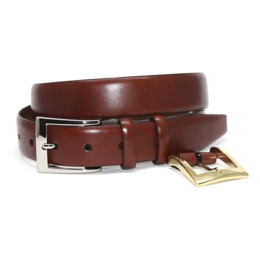 O'Connell's 32mm Calfskin 2-Buckle Drop Edge Belt - Chili