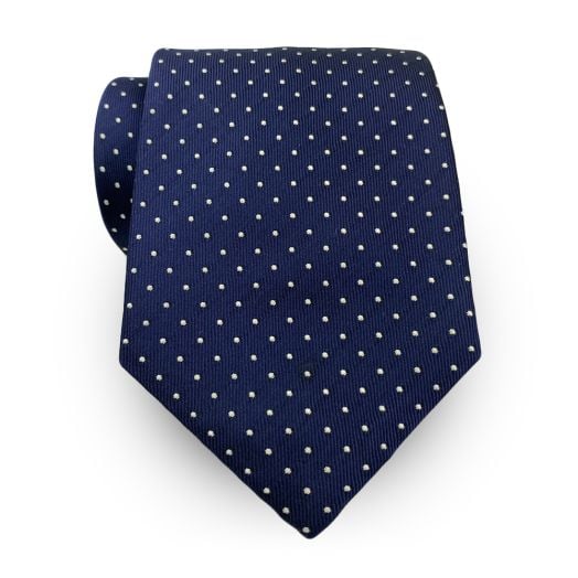 O'Connell's 50oz. Silk Necktie - Pindot - Navy & White (115008)