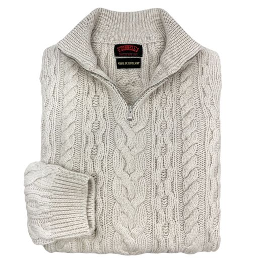 O'Connell's 6-ply Geelong Cable Knit 1/4 Zip - Swansdown