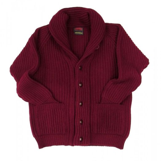 O'Connell's 8-ply Lambswool Shawl Collar Cardigan - Burgundy