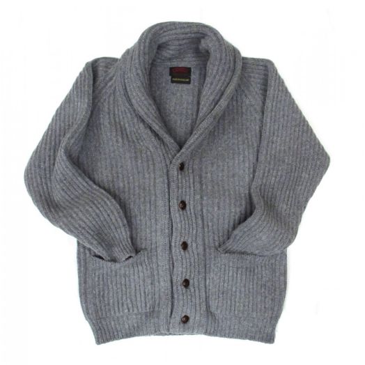 O'Connell's 8-ply Lambswool Shawl Collar Cardigan - Medium Grey