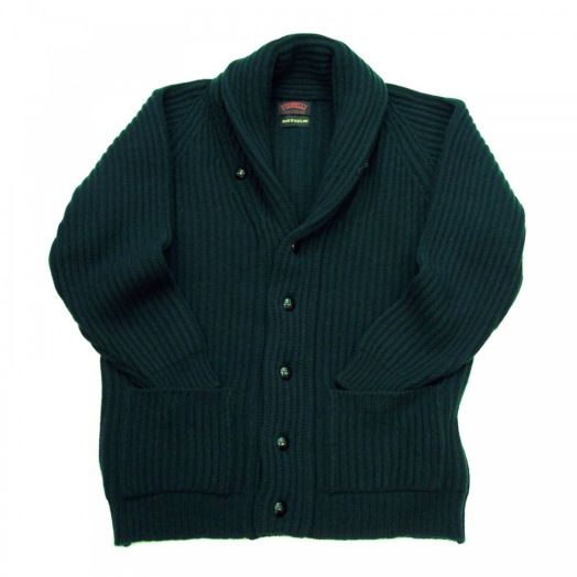 O'Connell's 8-ply Lambswool Shawl Collar Cardigan - Tartan Green