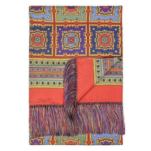 O'Connell's Ancient Madder Silk Scarf - Reversible - Blocks & Paisleys - Tomato (108401)