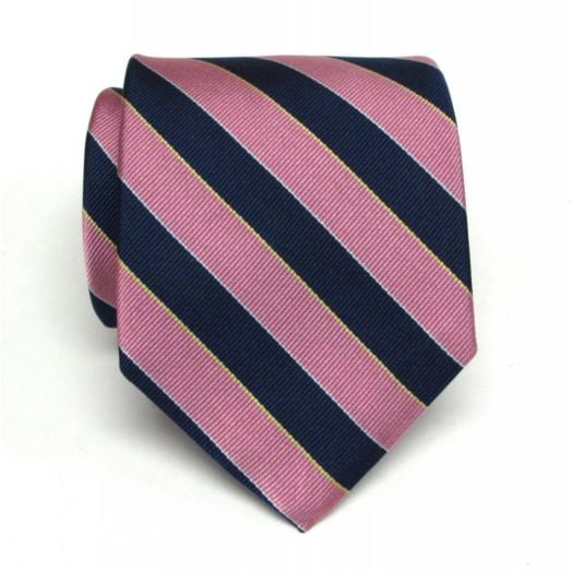 O'Connell's Argyll & Sutherland Stripe Necktie - Pink with Navy, White & Yellow (79526)