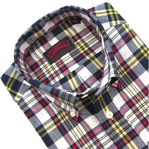 O'Connell's Authentic India Madras - Long Sleeve Popover Shirt - Navy Red & Gold (144)