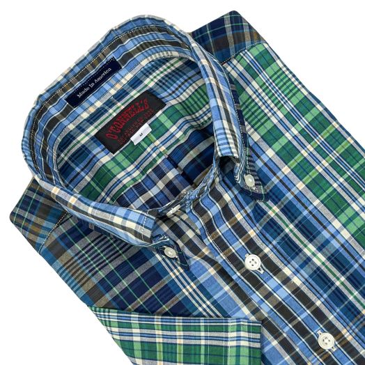 O'Connell's Authentic India Madras - Short Sleeve Popover Shirt - Green & Blue (8)