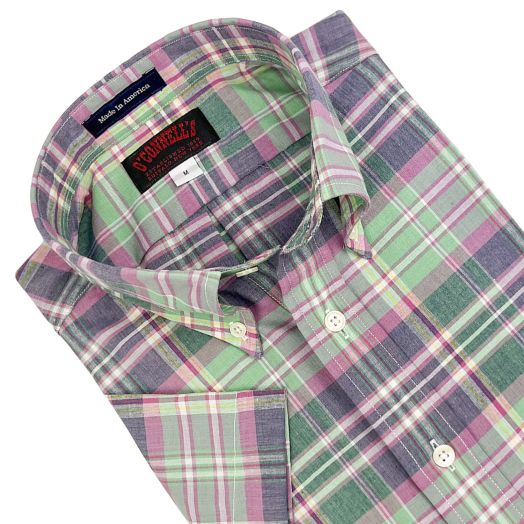 O'Connell's Authentic India Madras - Short Sleeve Shirt - Green & Purple (641)