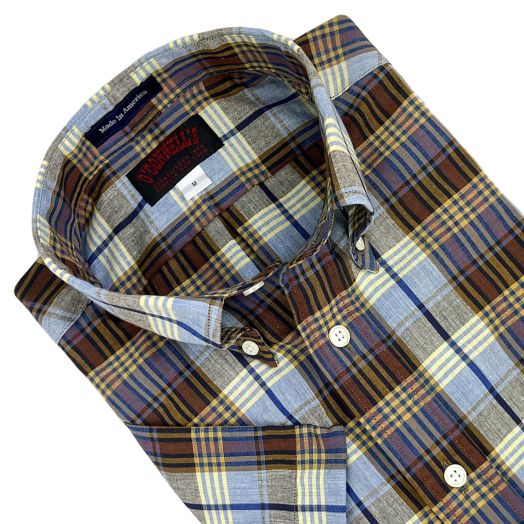 O'Connell's Authentic India Madras - Short Sleeve Shirt - Sky, Rust & Yellow (694)
