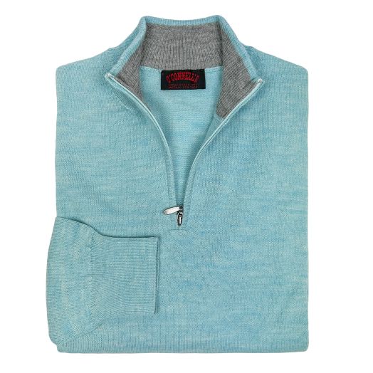 O'Connell's Premium Baby Alpaca Quarter-Zip Sweater - Aqua Heather