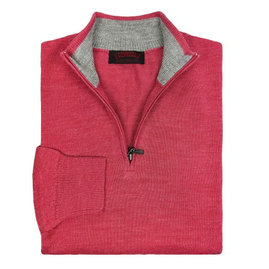 O'Connell's Premium Baby Alpaca Quarter-Zip Sweater - Coral