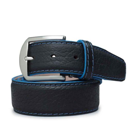 O'Connell's Bespoke Belt - American Bison - Black with blue trim and stitching