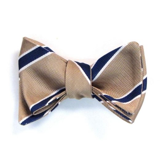 O'Connell's British Bar Stripe Bow Tie - Khaki with Navy & White (75458)