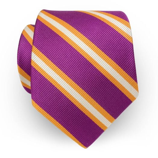 O'Connell's British Bar Stripe Necktie - Magenta with Orange & White (103380)
