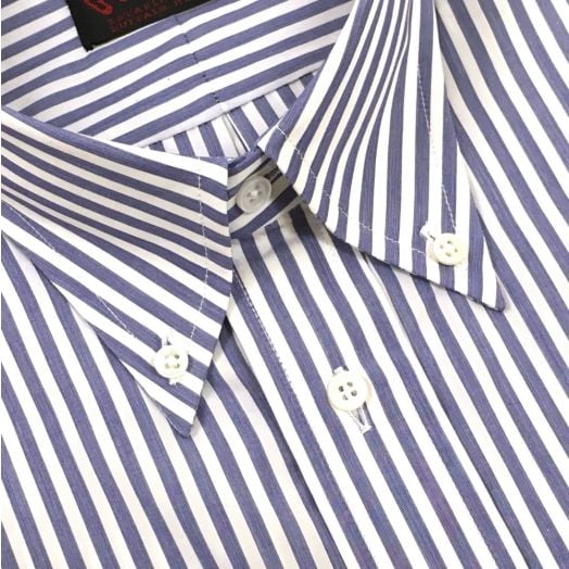 O'Connell's Button Down Collar Dress Shirt - Albini Elite Super 100s - Navy Brush Stripe