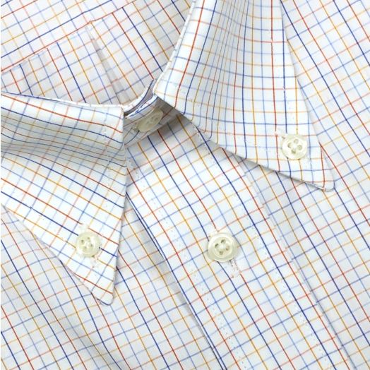 O'Connell's Button Down Dress Shirt - Thomas Mason Super 100s - Orange, Gold, Blue Tattersall