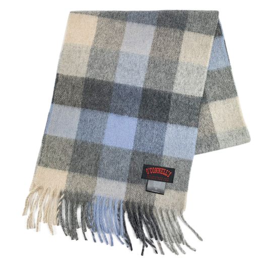 O'Connell's Cashmere Scarf - Sky, Grey & Tan Check