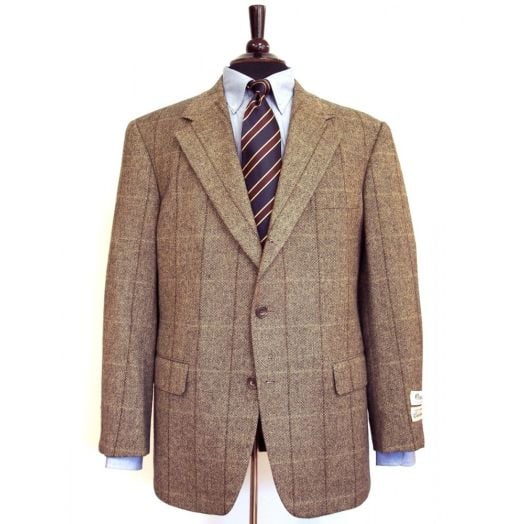 O'Connell's Cashmere Sport Coat - Tan & Black Herringbone with Overpane