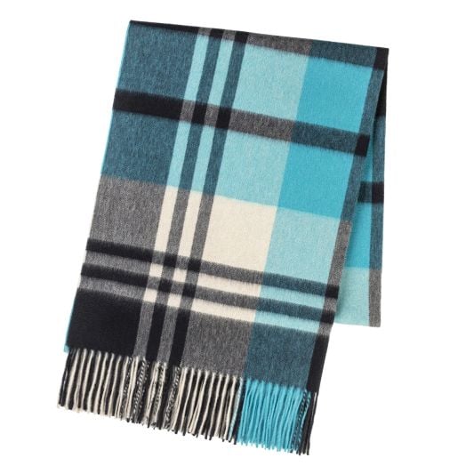 O'Connell's Cashmere Stole - Navy Aqua Tartan (101975)
