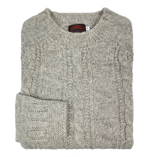 O'Connell's Chunky Cabled Scottish Shetland Wool Sweater - Oxford Grey