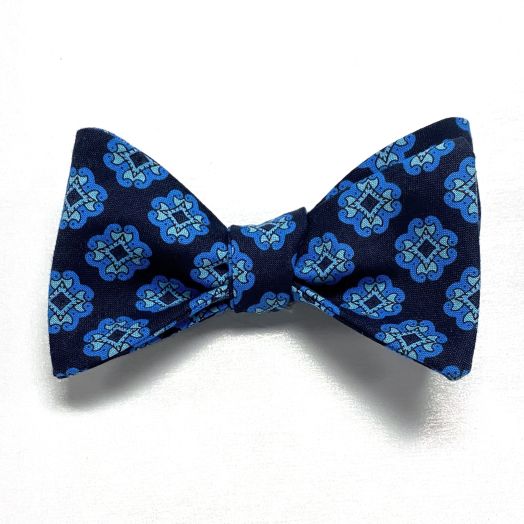 O'Connell's Cotton Bow Tie - Black with Blue Medallion (092855)
