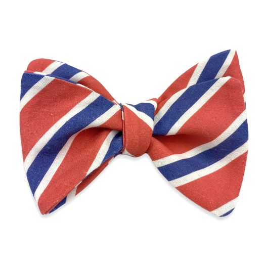 O'Connell's Cotton Bow Tie - Stripe - Tomato with White & Blue (115457)