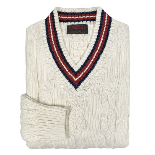 O'Connell's Cotton Cricket Sweater - Cream with Navy & Red