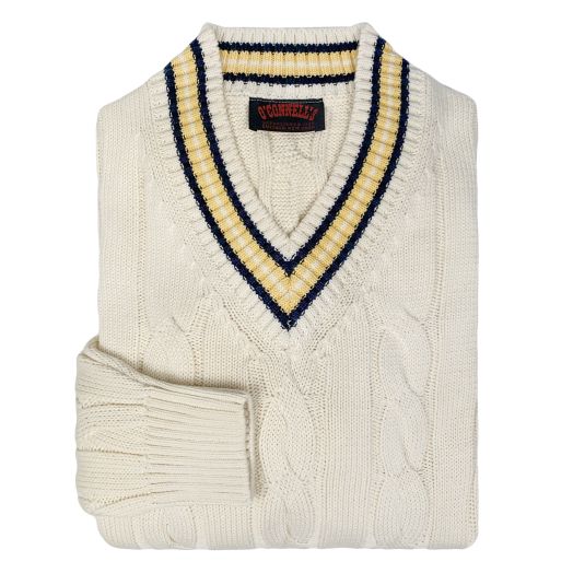 O'Connell's Cotton Cricket Sweater - Cream with Navy & Yellow