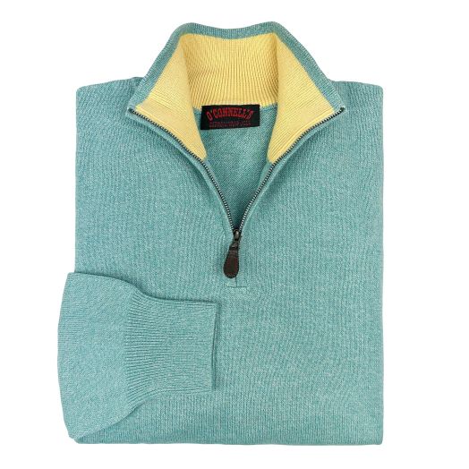 O'Connell's Cotton Knit Zip Mock Sweater - Aqua Green Marl