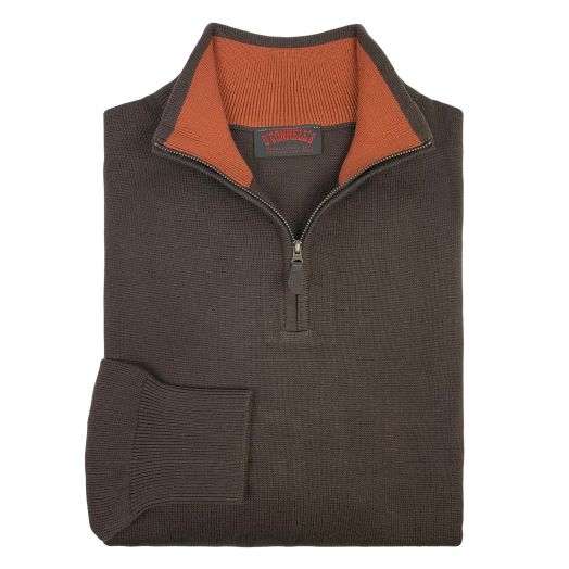 O'Connell's Cotton Knit Zip Mock Sweater - Brown & Rust
