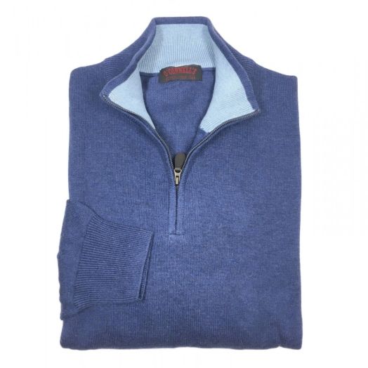 O'Connell's Cotton Knit Zip Mock Sweater - Dark Denim Marl