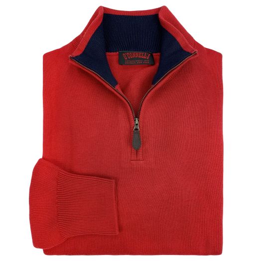 O'Connell's Cotton Knit Zip Mock Sweater - Flag Red