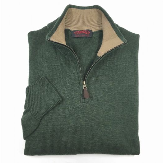 O'Connell's Cotton Knit Zip Mock Sweater - Dark Green