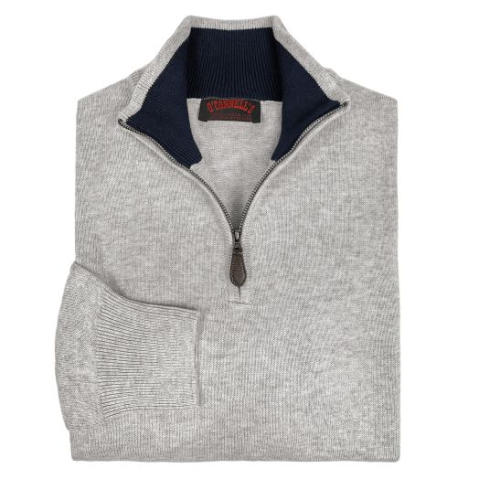 O'Connell's Cotton Knit Zip Mock Sweater - Light Grey