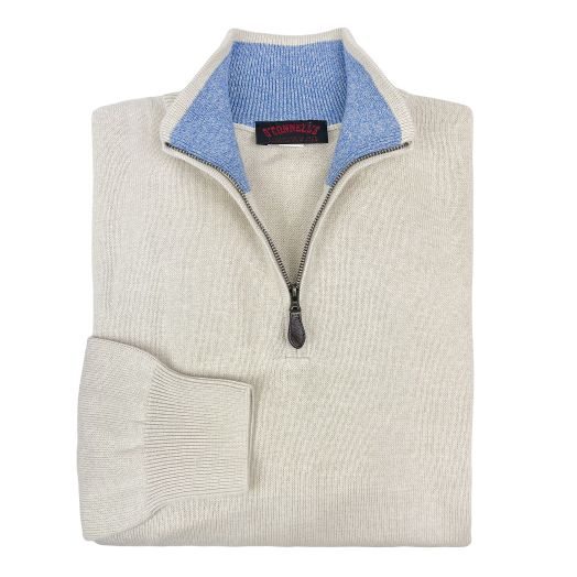 O'Connell's Cotton Knit Zip Mock Sweater - Linen
