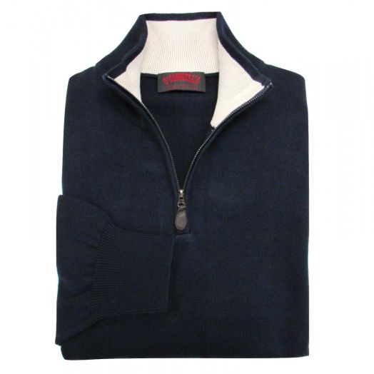 O'Connell's Cotton Knit Zip Mock Sweater - Navy
