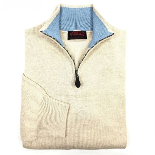 O'Connell's Cotton Knit Zip Mock Sweater - Sand