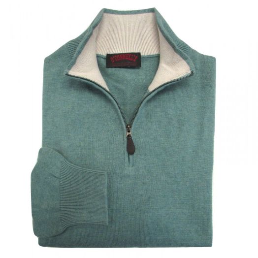 O'Connell's Cotton Knit Zip Mock Sweater - Sea Green
