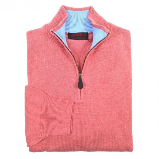 O'Connell's Cotton Knit Zip Mock Sweater - Strawberry
