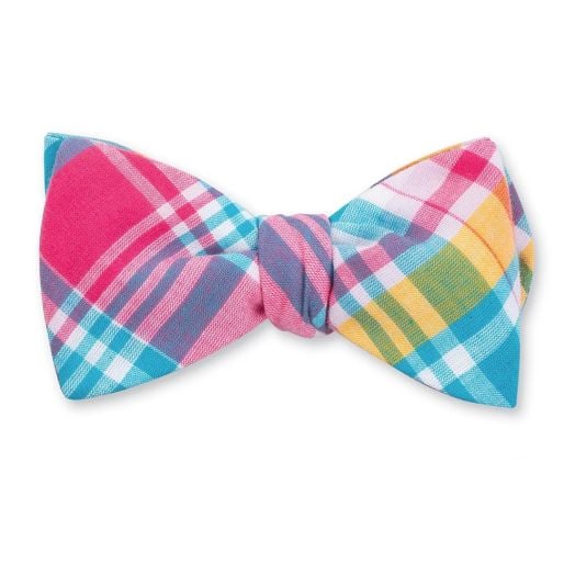 O'Connell's Cotton Madras Bow Tie - Aqua & Pink (111193)