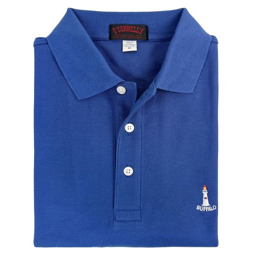 O'Connell's Cotton Pique Polo Shirt - Buffalo Lighthouse - Atlantic Blue