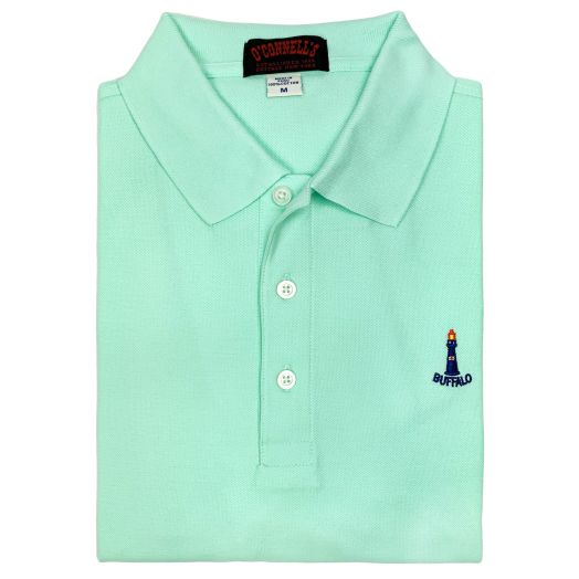 O'Connell's Cotton Pique Polo Shirt - Buffalo Lighthouse - Mint