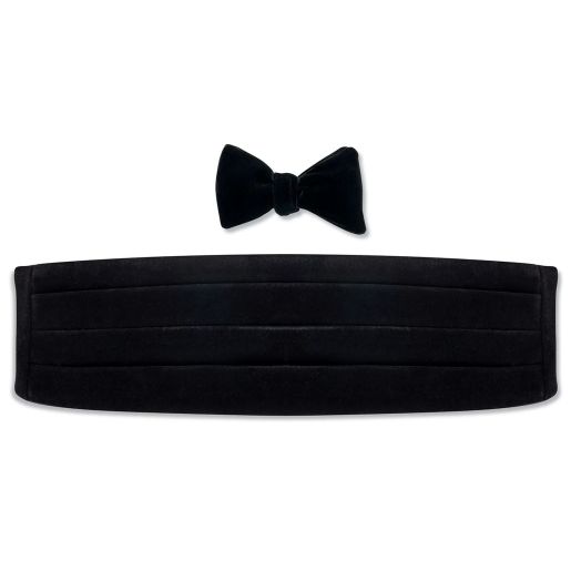 O'Connell's Cotton Velvet Formal Cummerbund & Bow - Black (104350)