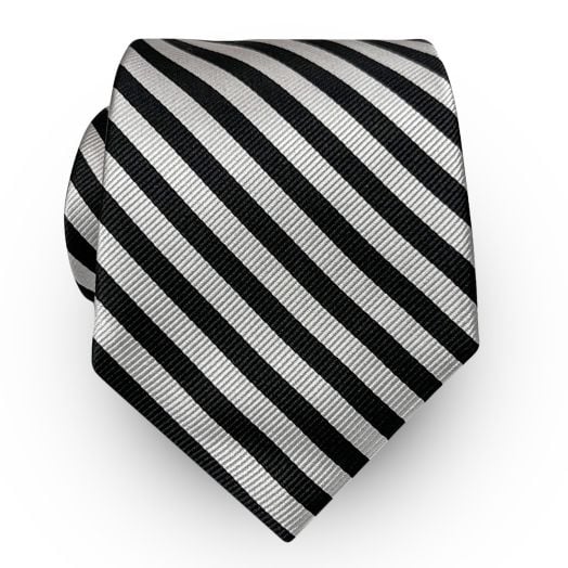 O'Connell's Cricket Stripe Necktie - Black & Silver (28907)