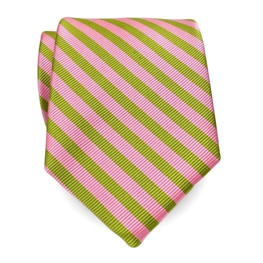 O'Connell's Cricket Stripe Necktie - Pink & Light Green (33944)