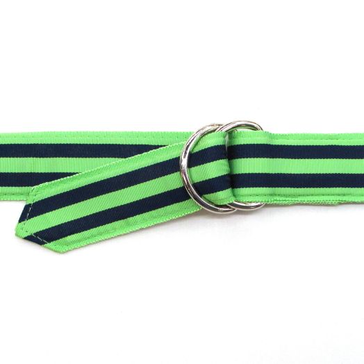 O'Connell's D-Ring Ribbon Belt - Lime with Double Navy Stripe (WG217)