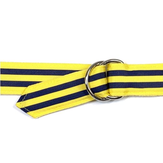 O'Connell's D-Ring Ribbon Belt - Yellow with Double Navy Stripe (WG216)