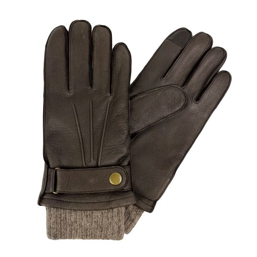 O'Connell's Deerskin Gloves with Snap fastener - Cashmere lined - Brown