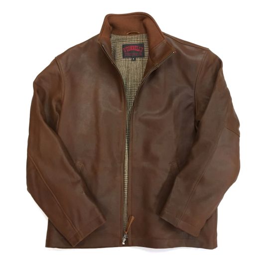 O'Connell's Destroyer Goatskin Biker Jacket - British Tan with wool plaid lining