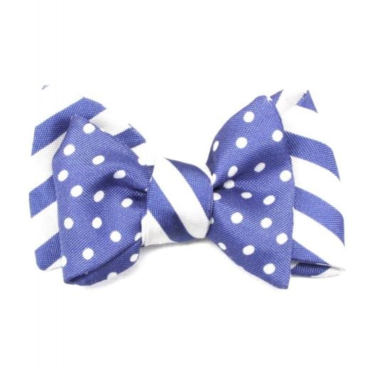 O'Connell's Double Sided Printed Silk Bow Tie - Sky & White Stripe & Polka Dot (1Sky) (72023)